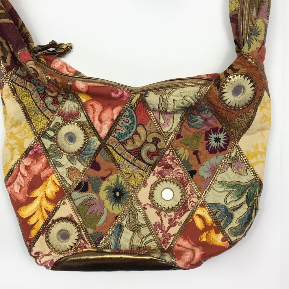 Saks Fifth Ave Patchwork Mirror Metallic Hobo Bag - Picture 2 of 8